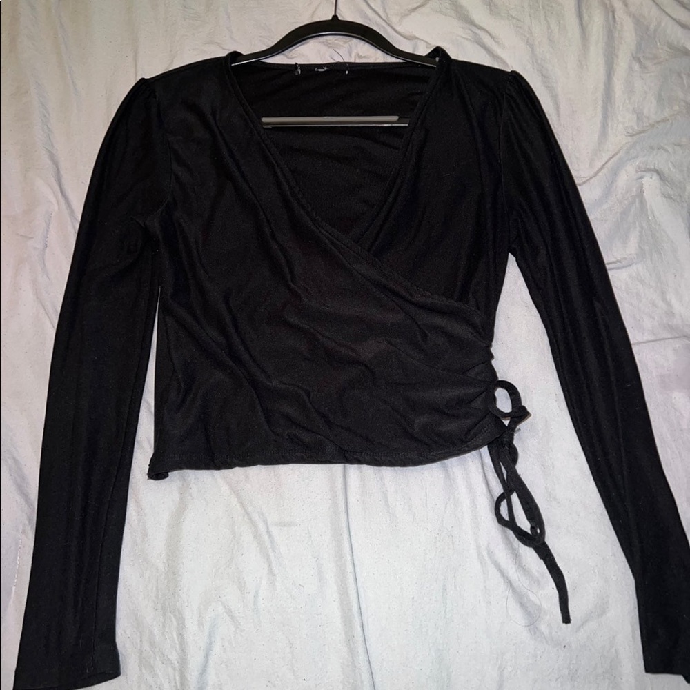 Black Cross Body Wrap Top